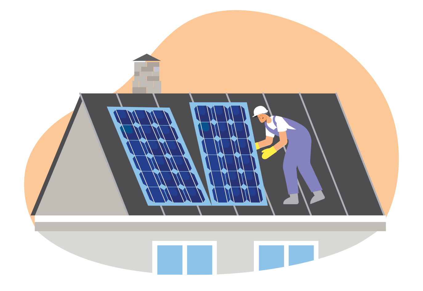 illustration of a solar installer working on a roof